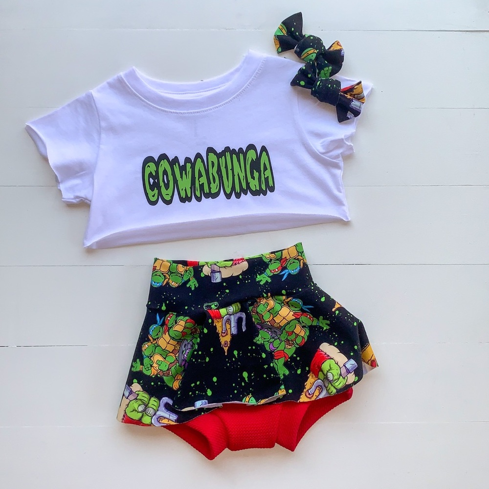 Cowabunga skirted bummies & tee